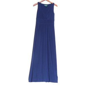NWOT LAUREN Ralph Lauren  Women's Chiffon V-Neck Maxi Dress Navy Blue Sz 4